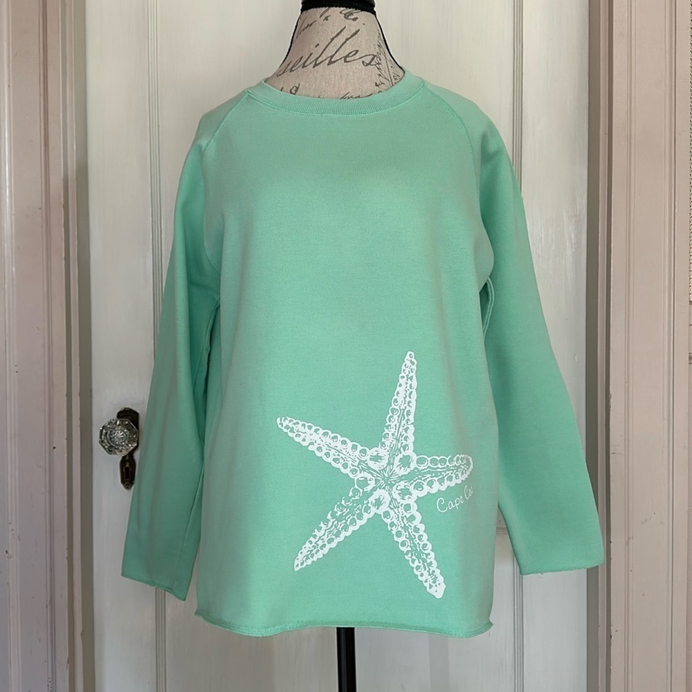 SOFT AS A GRAPE Mint Green Raw Hem Cape Cod  Crewneck Sweatshirt